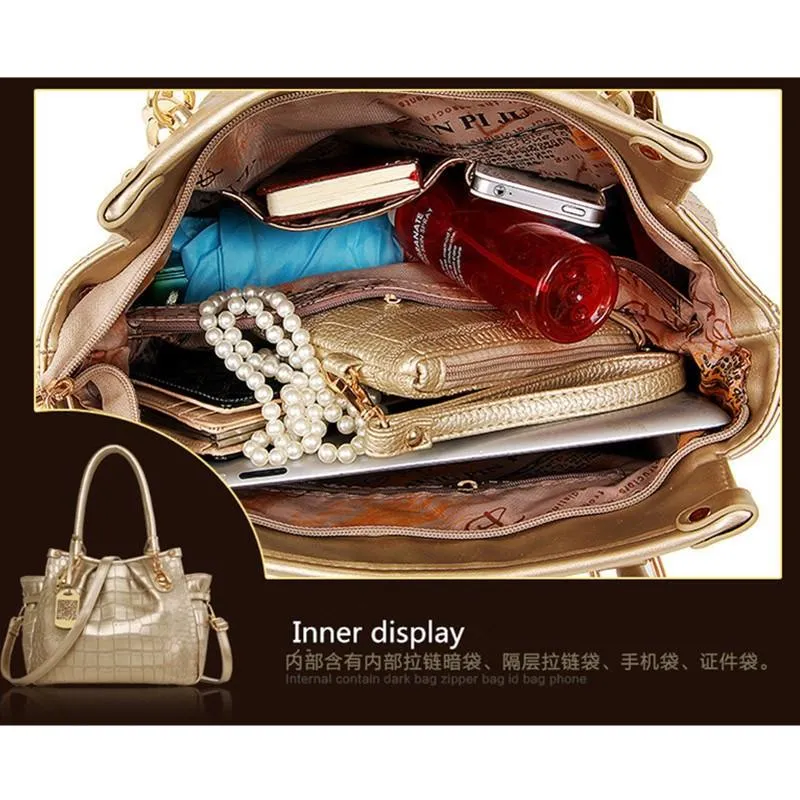 Women's 3 PCS/Set Crocodile Messenger Tote Set 4 Color Options