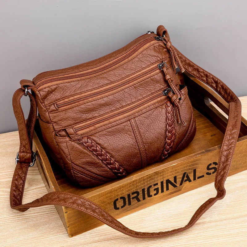 Women's Fashion Soft Leather Textured Large Capacity Shoulder Bags