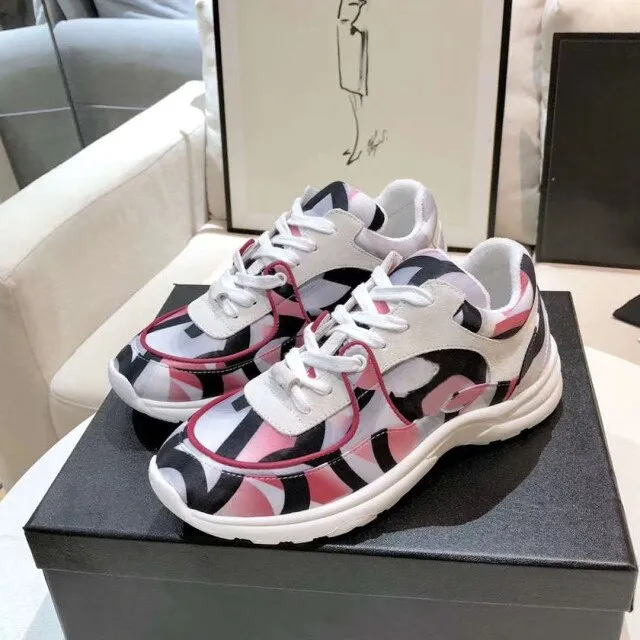 women's leather lace up thick soled Sequin running shoes