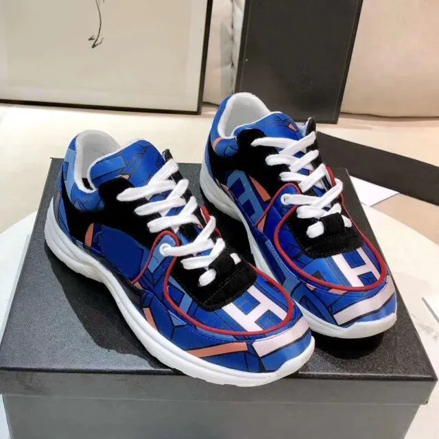 women's leather lace up thick soled Sequin running shoes