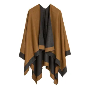 Women's Shawl Wrap Poncho Ruana Cape Cardigan Sweater Open Front (Dark Gray Beige)