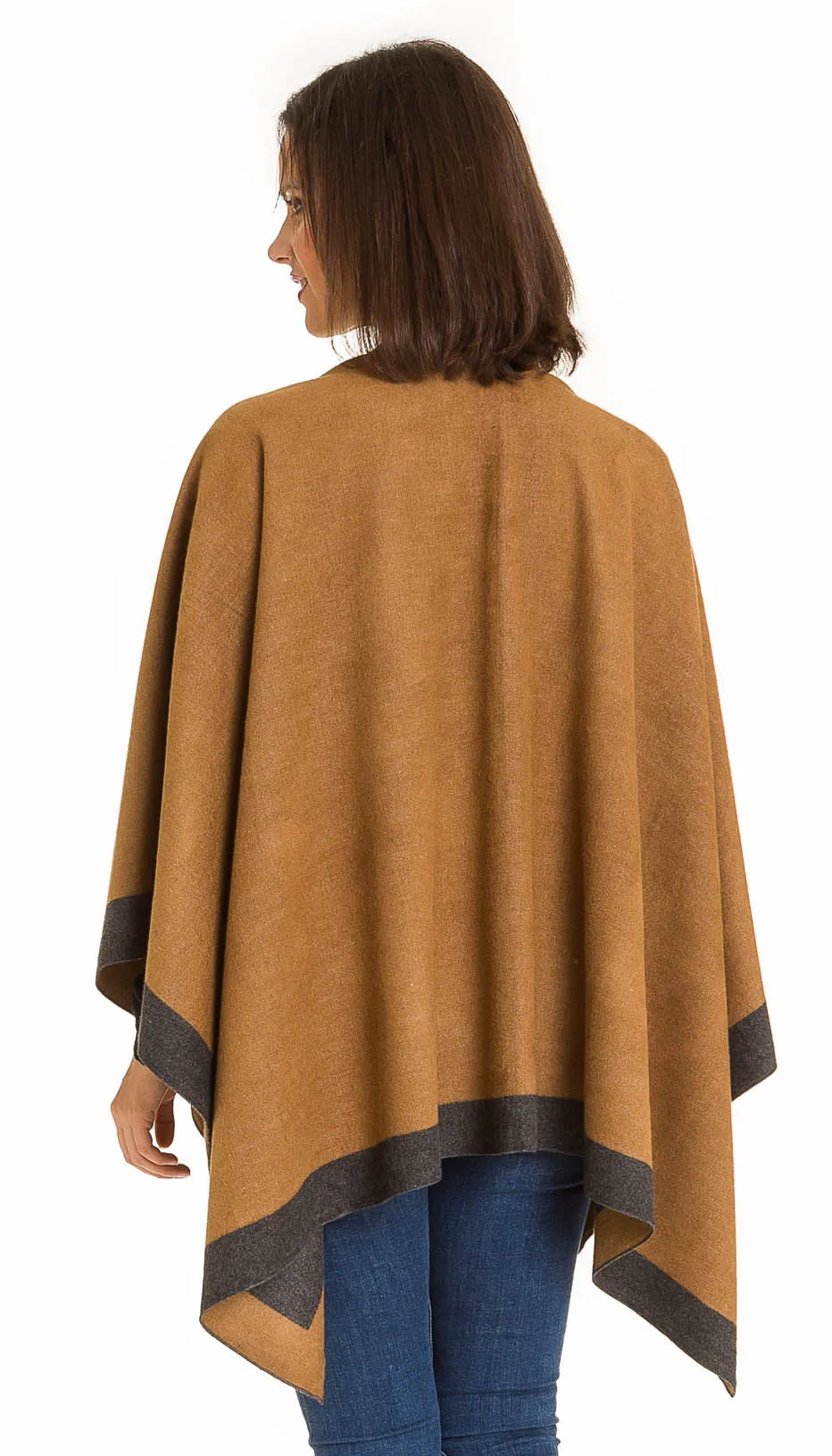 Women's Shawl Wrap Poncho Ruana Cape Cardigan Sweater Open Front (Dark Gray Beige)