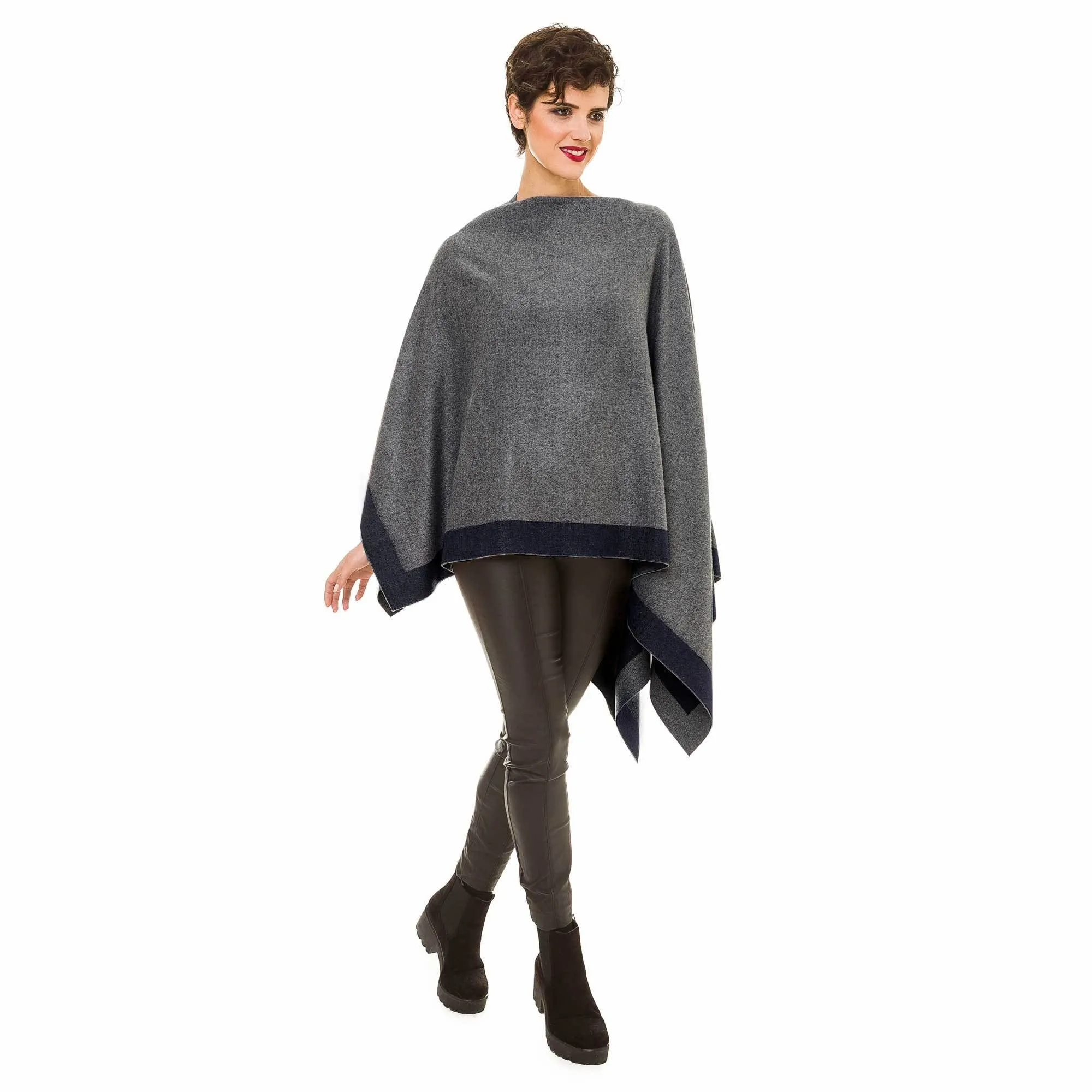 Women's Shawl Wrap Poncho Ruana Cape Cardigan Sweater Open Front (Gray Black)