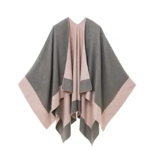 Women's Shawl Wrap Poncho Ruana Cape Cardigan Sweater Open Front (Gray Pink)