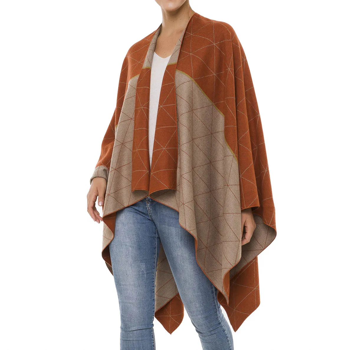 Women's Shawl Wrap Poncho Ruana Cape Cardigan Sweater Open Front (PC08-9)