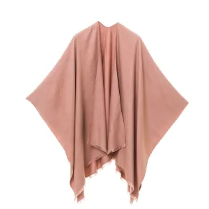 Women's Shawl Wrap Poncho Ruana Cape Cardigan Sweater Open Front (Pink)