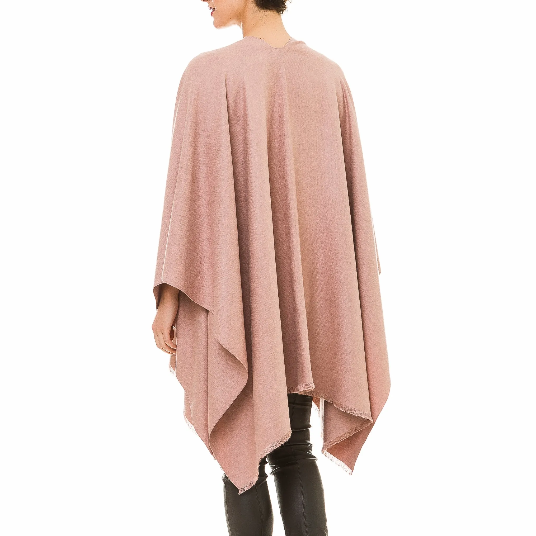 Women's Shawl Wrap Poncho Ruana Cape Cardigan Sweater Open Front (Pink)