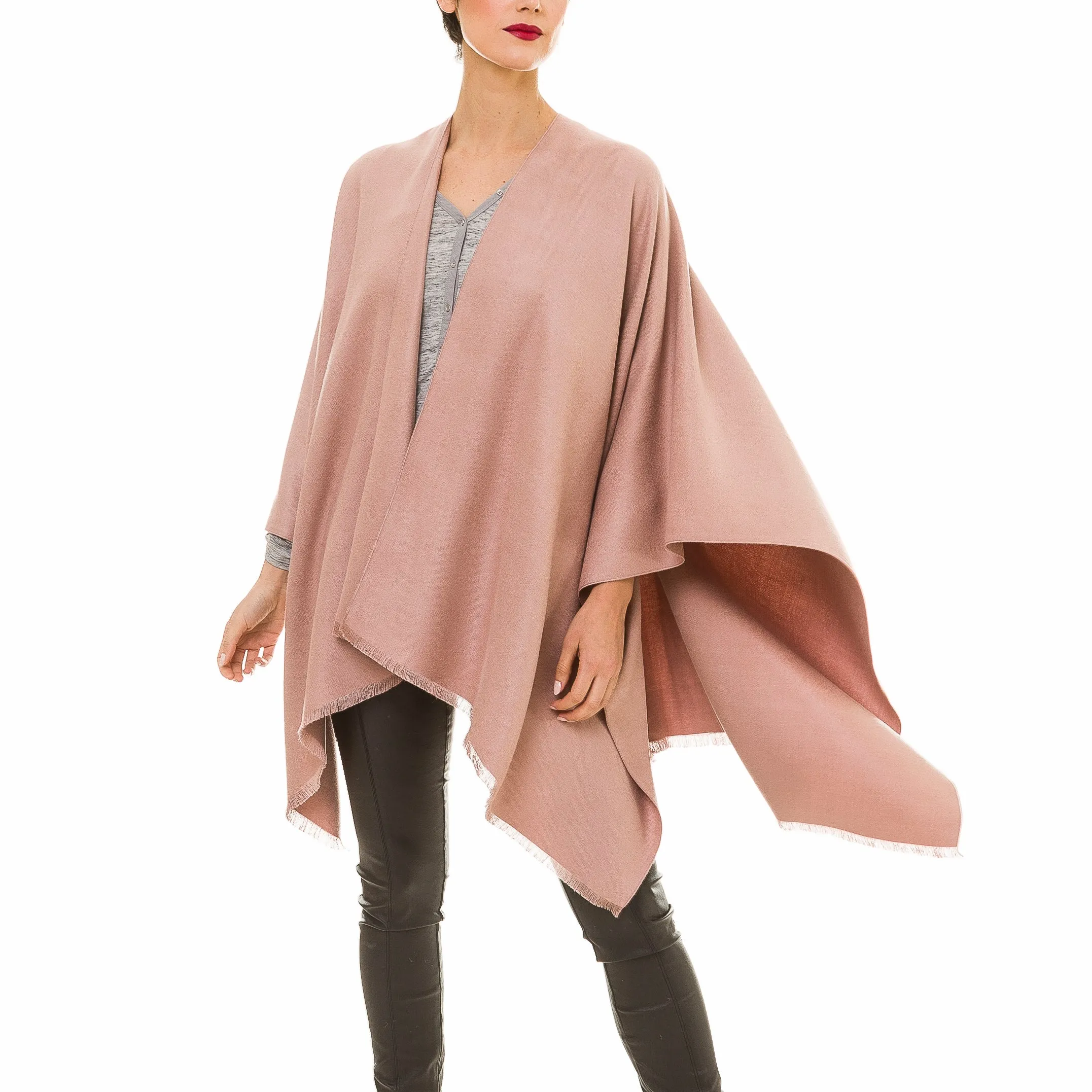 Women's Shawl Wrap Poncho Ruana Cape Cardigan Sweater Open Front (Pink)