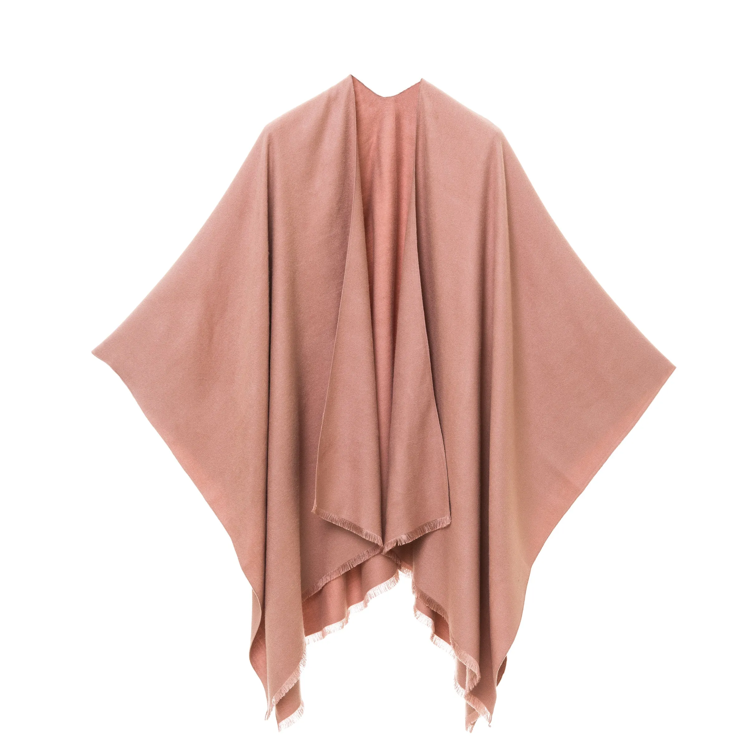 Women's Shawl Wrap Poncho Ruana Cape Cardigan Sweater Open Front (Pink)