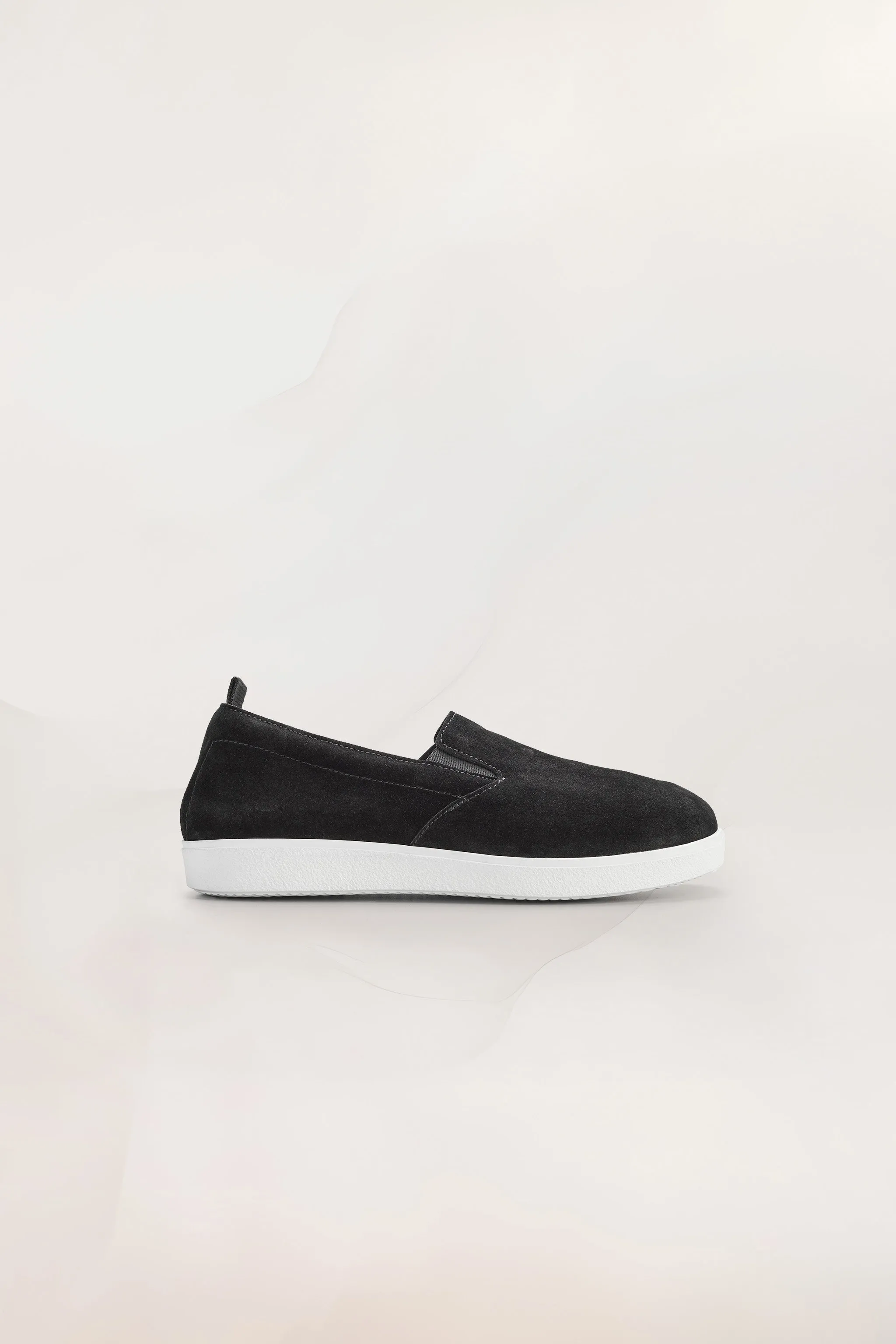 Womens Slip On Sneakers in Black Suede