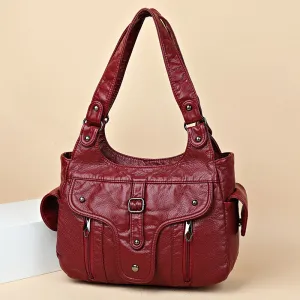 Women's Washed Leather Fashion Large Capacity Soft Shoulder Bags