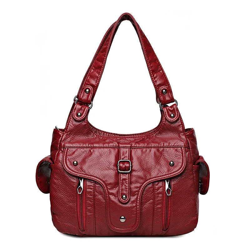 Women's Washed Leather Fashion Large Capacity Soft Shoulder Bags