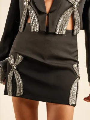 WOMEN'S ZIP UP STUDS DETAILED MINI SKIRT