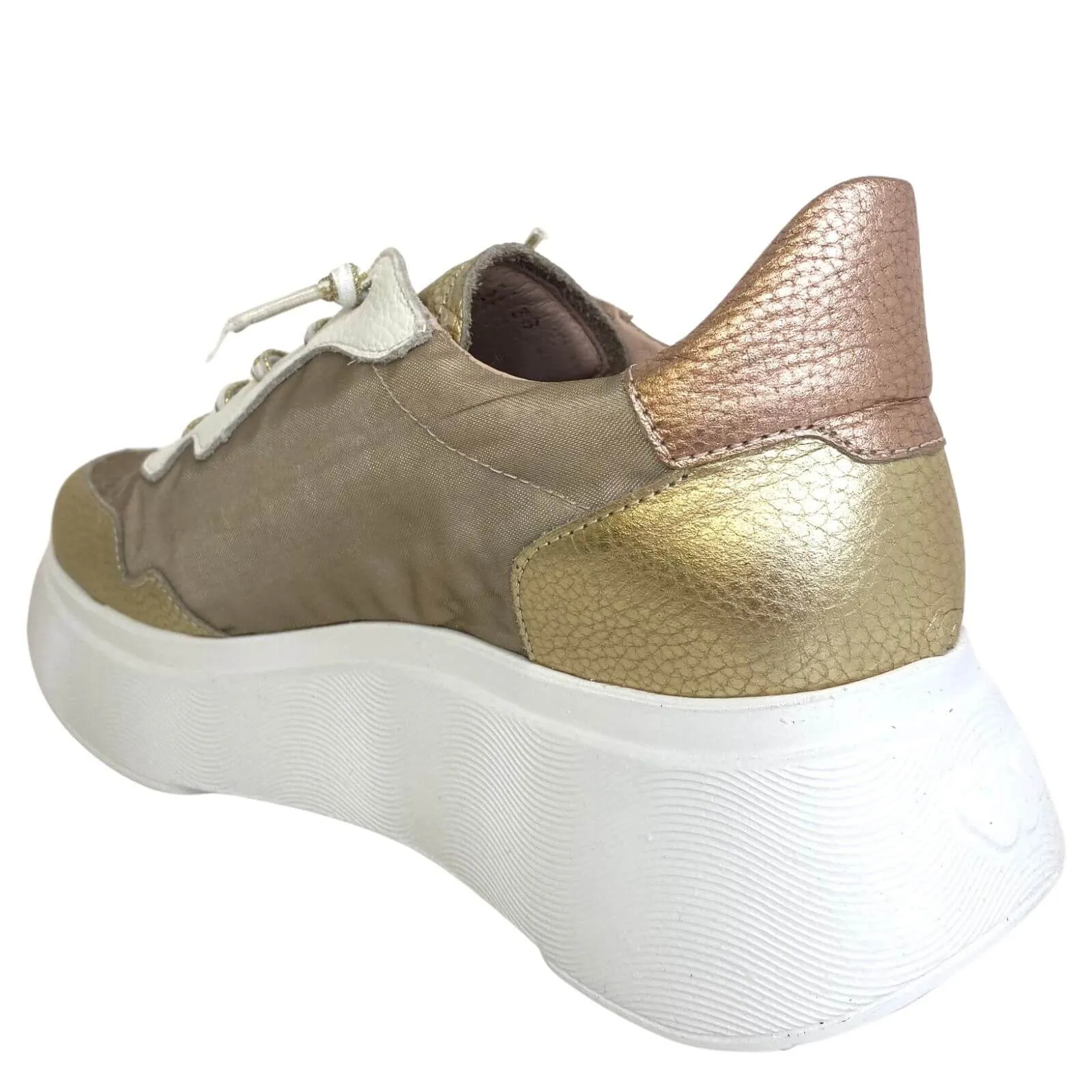 Wonders Two Tone Taupe & Gold Leather Sneakers