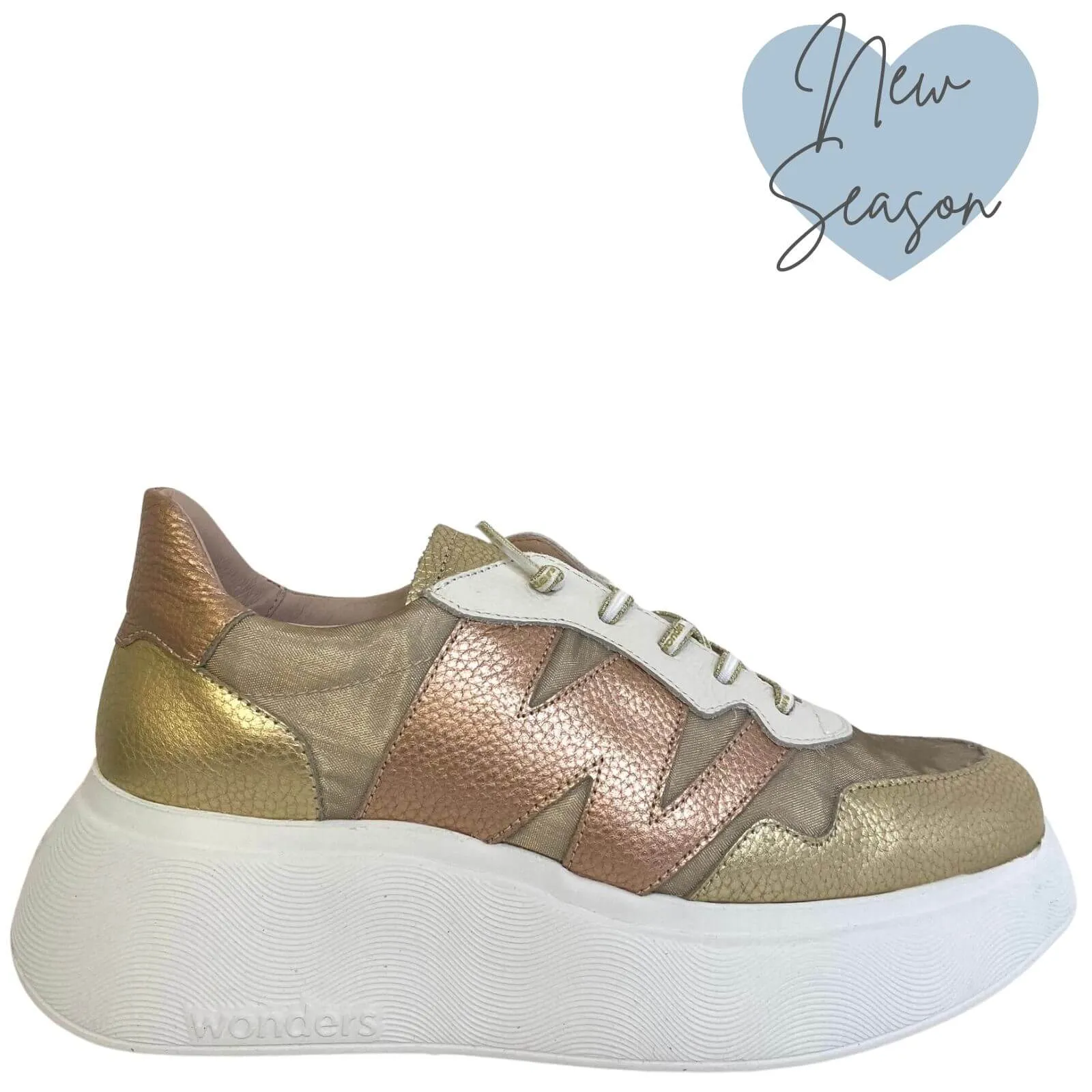 Wonders Two Tone Taupe & Gold Leather Sneakers