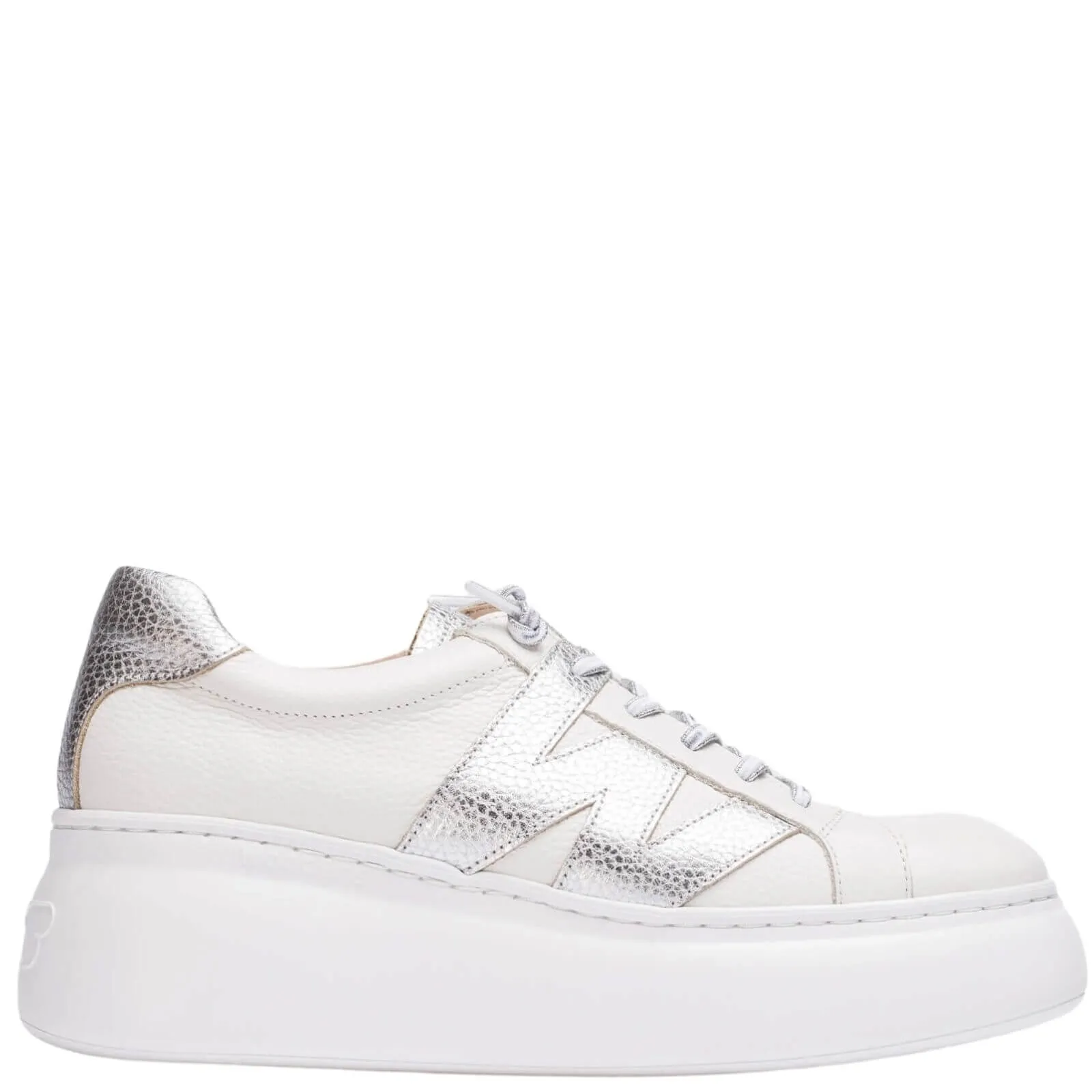 Wonders White & Silver Leather Brand Lace Sneakers