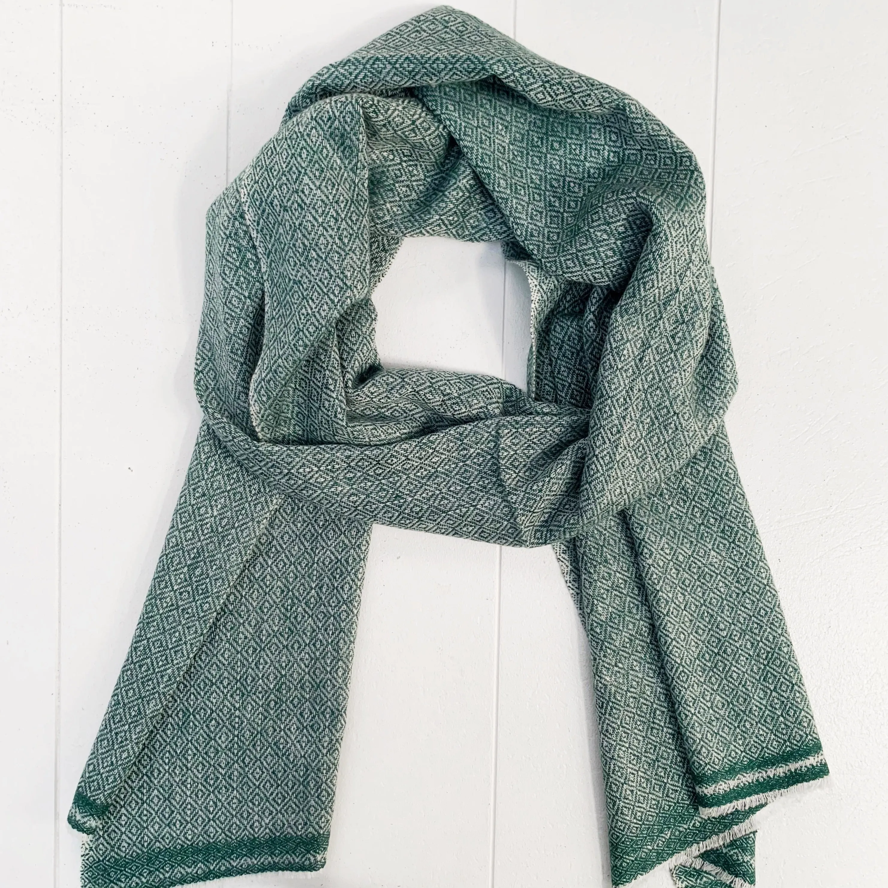 WOOL N CASHMERE BLEND 'EMERALD DIAMOND' PRINT SOFT SHAWLS