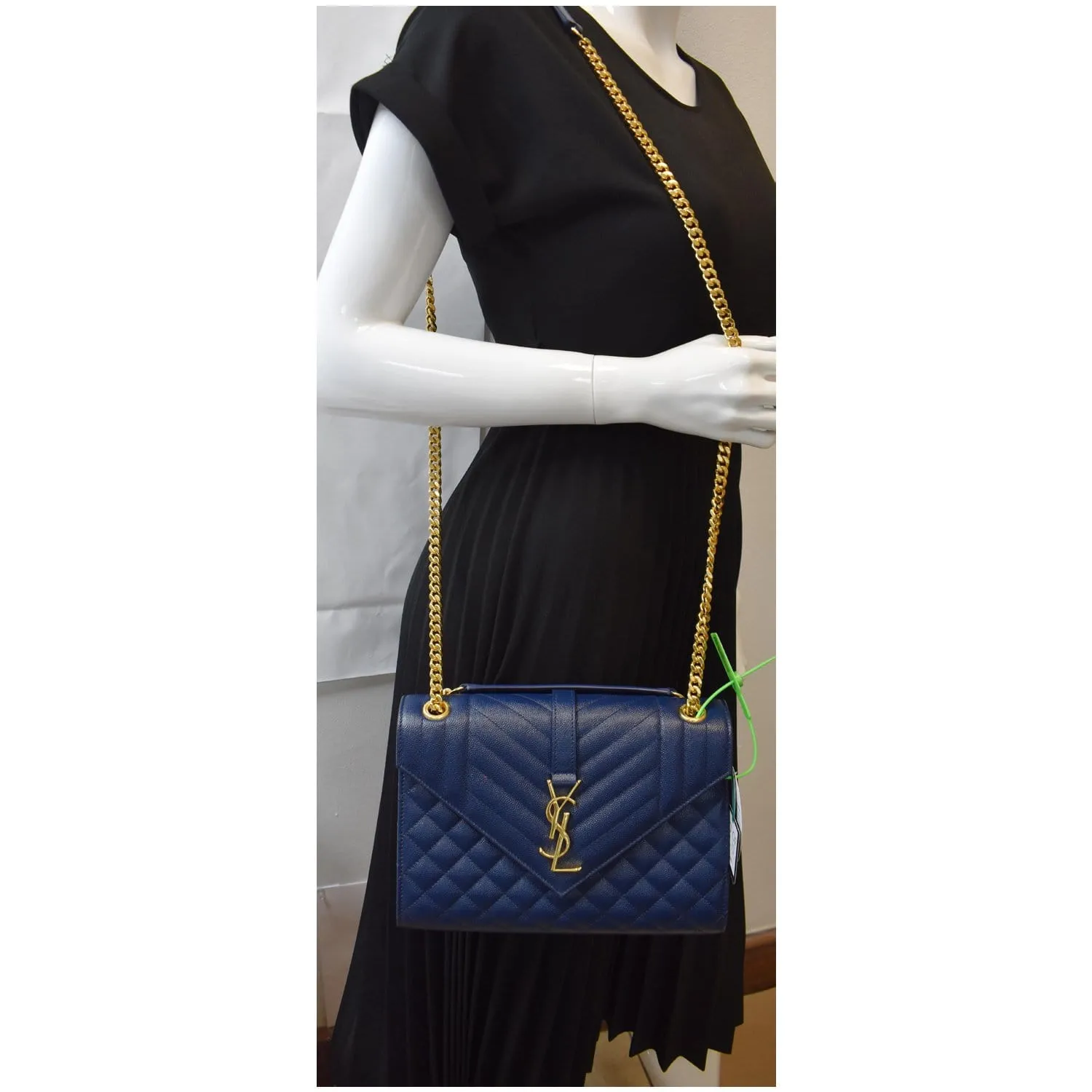 YVES SAINT LAURENT Envelope Chain Medium Leather Shoulder Bag Blue