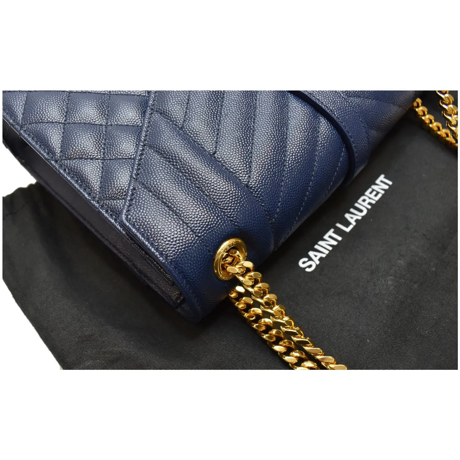 YVES SAINT LAURENT Envelope Chain Medium Leather Shoulder Bag Blue