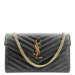 YVES SAINT LAURENT Envelope Leather Chain Shoulder Bag Black
