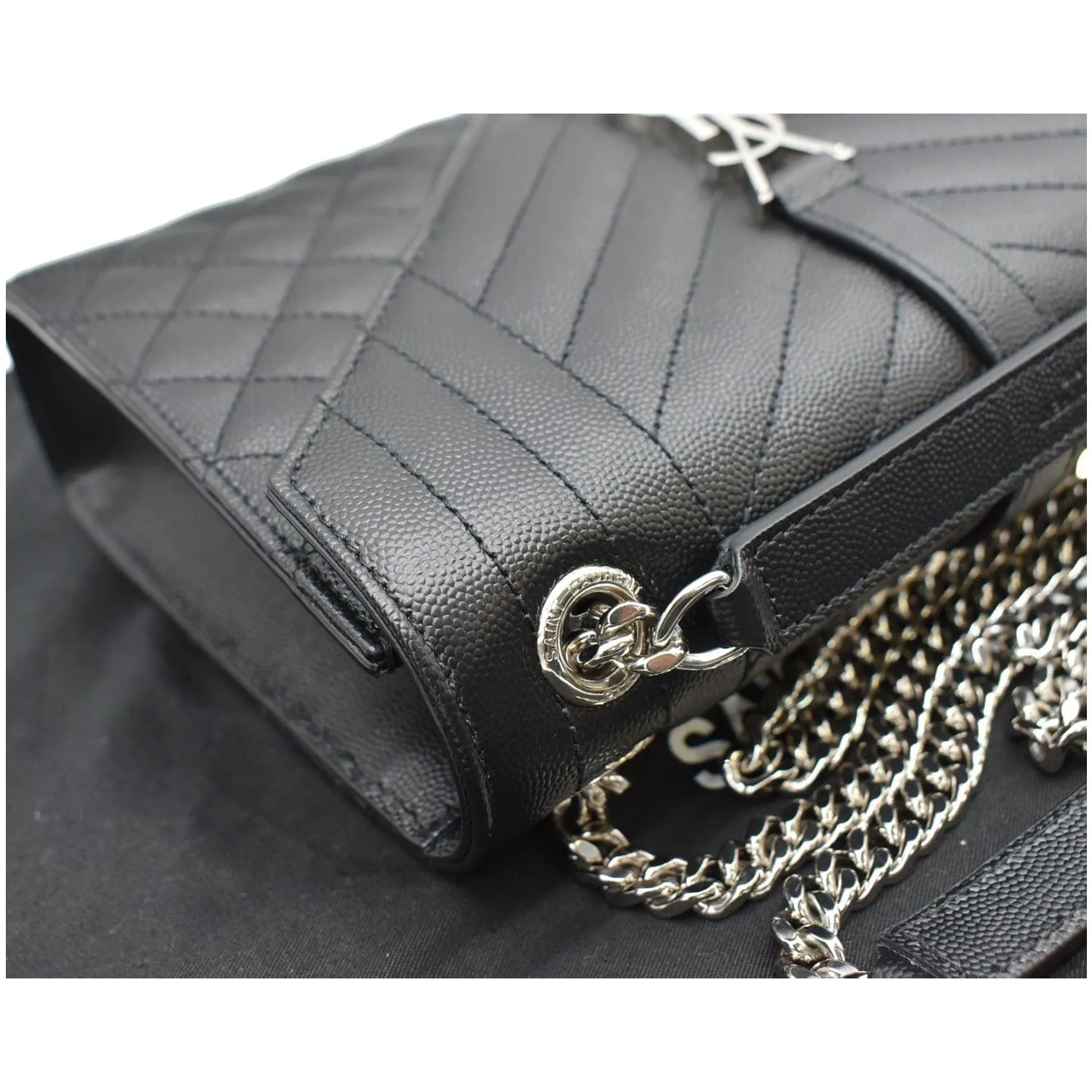 YVES SAINT LAURENT Envelope Medium Chain Leather Shoulder Bag Black