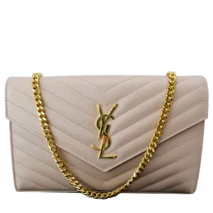 YVES SAINT LAURENT Grain De Poudre Chain Wallet Pink