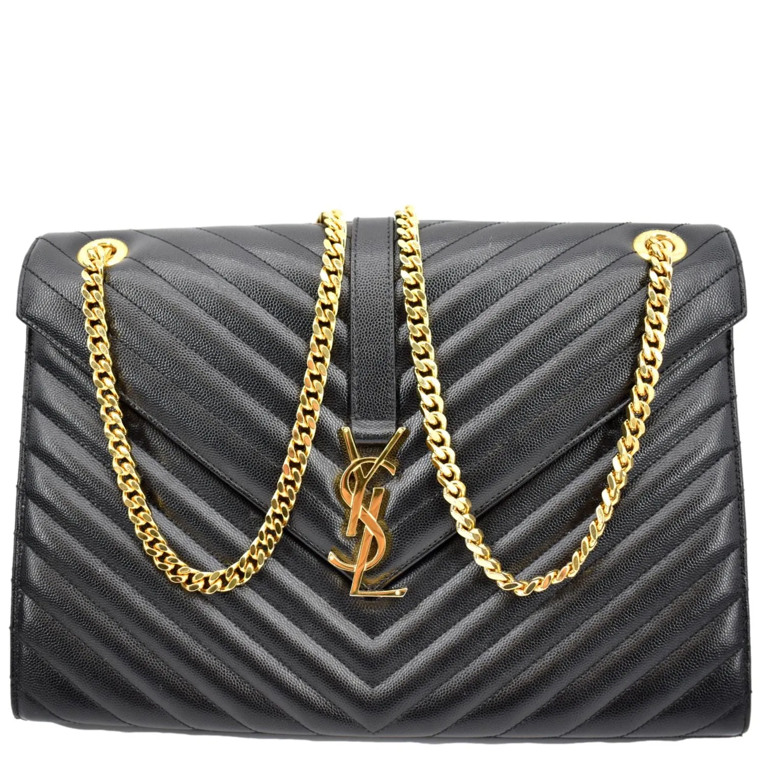 YVES SAINT LAURENT Large Envelope Mix Matelasse Grain De Poudre Chain Shoulder Bag Black