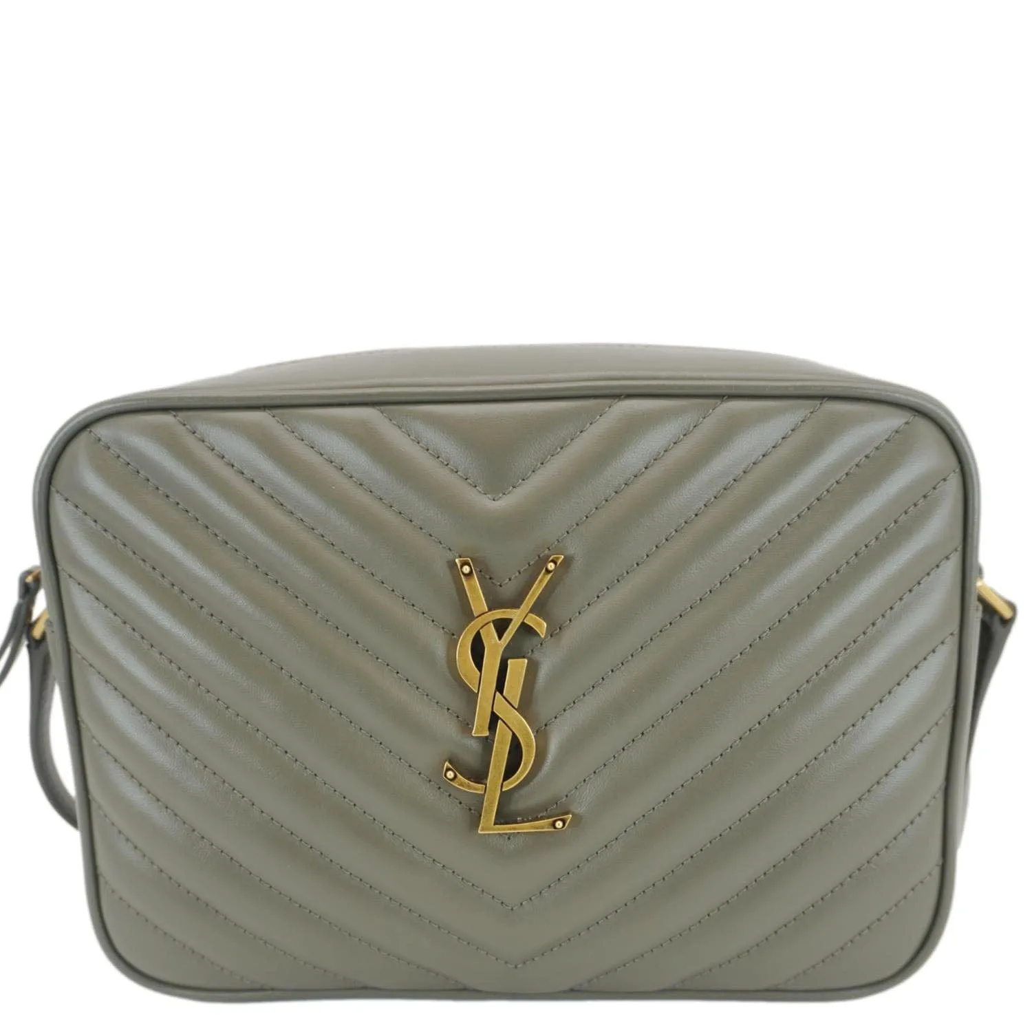 YVES SAINT LAURENT Lou Camera Monogram Leather Shoulder Bag Gray