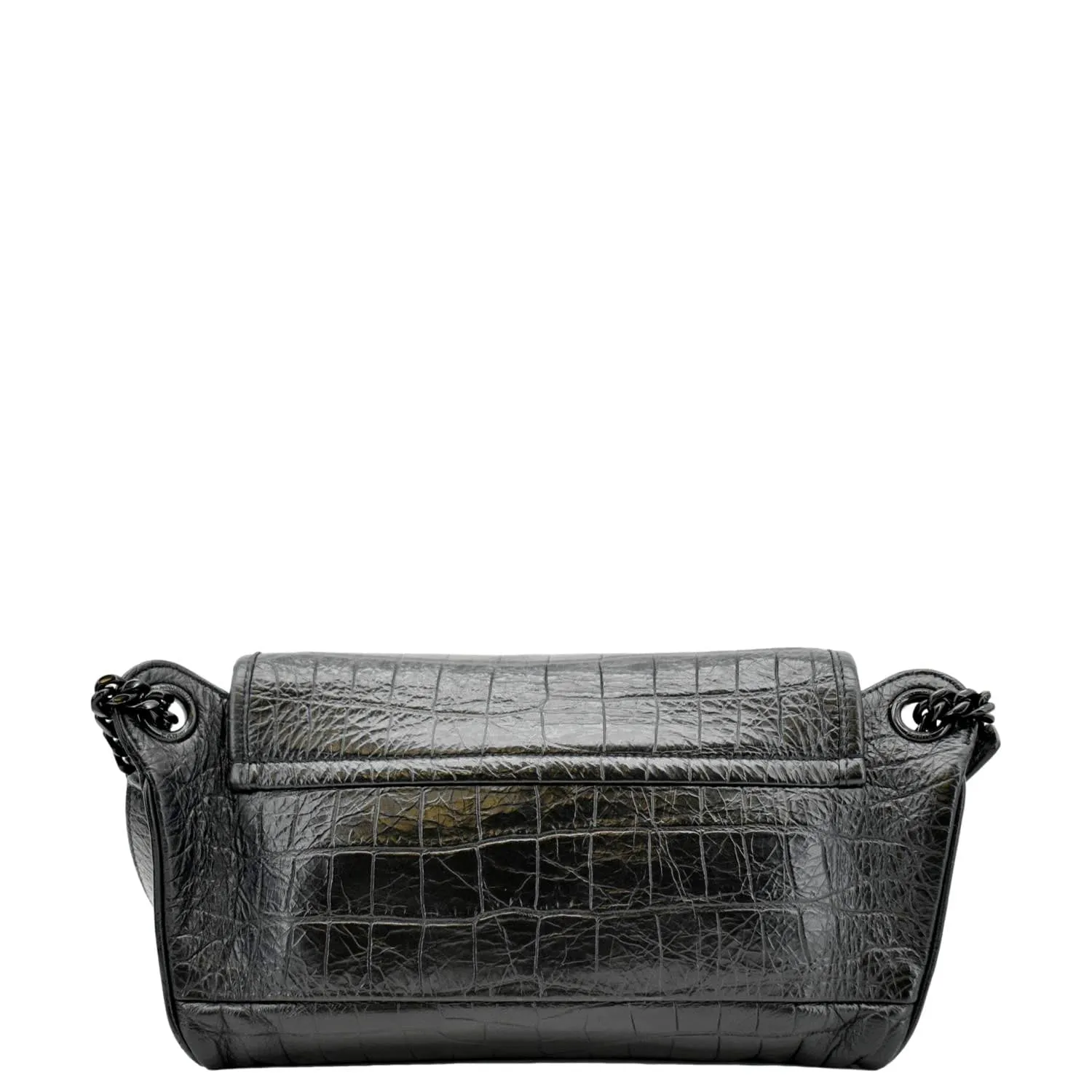 YVES SAINT LAURENT Niki Baby Crocodile Leather Chain Shoulder Bag Black