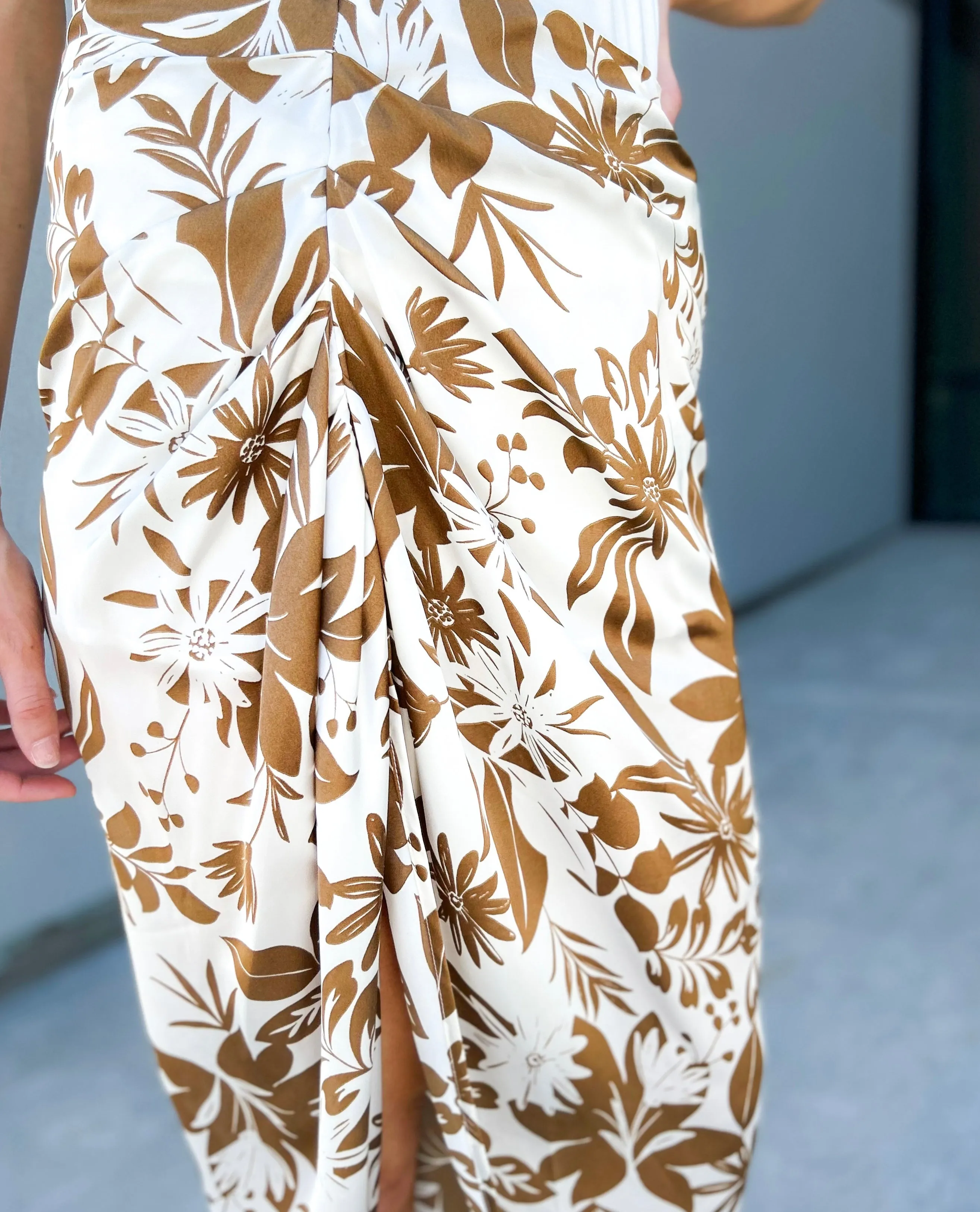 Zenna Floral Satin Drape Pleated Skirt