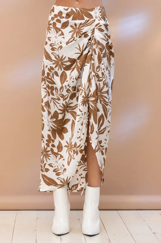 Zenna Floral Satin Drape Pleated Skirt