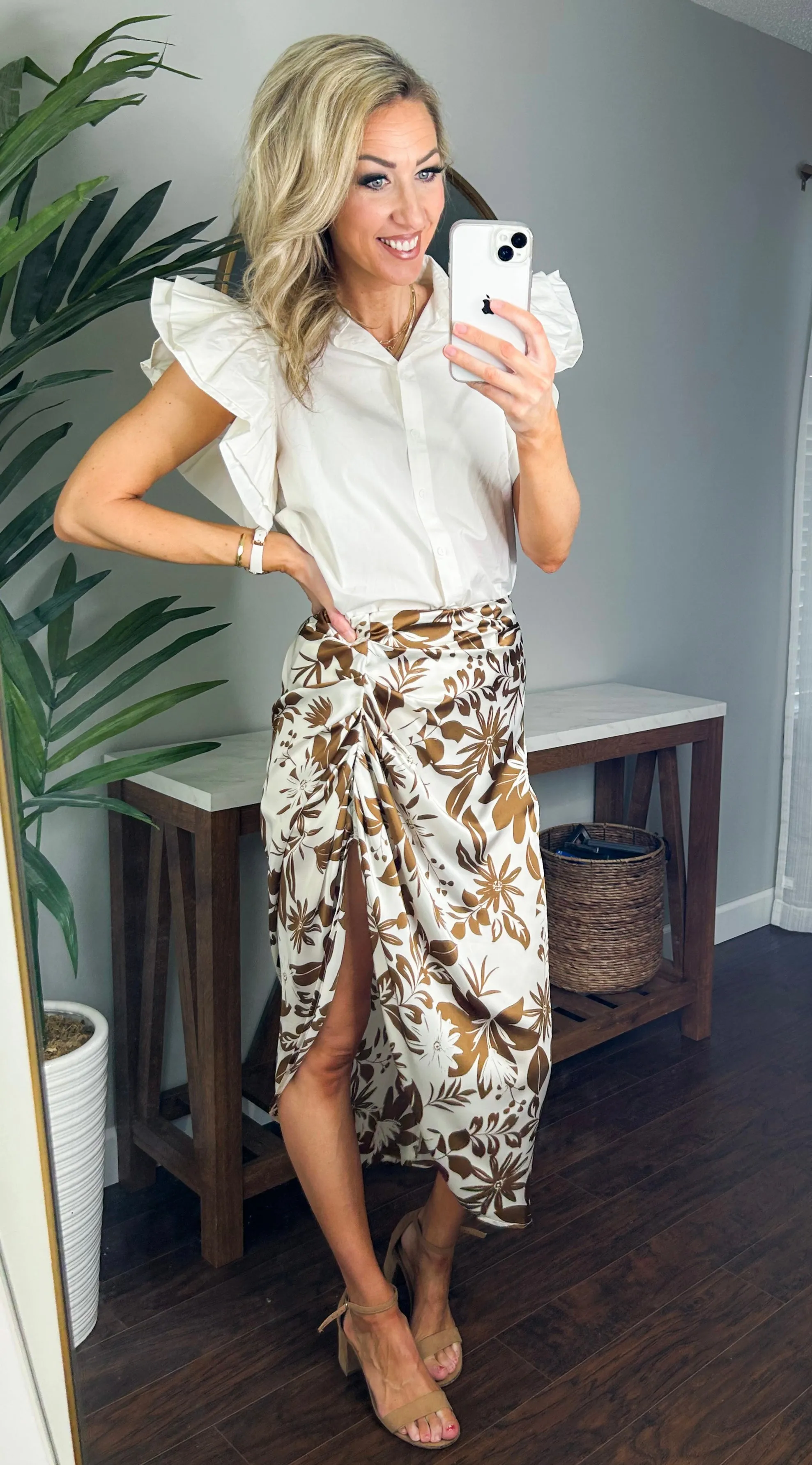 Zenna Floral Satin Drape Pleated Skirt