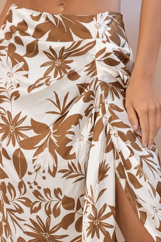 Zenna Floral Satin Drape Pleated Skirt